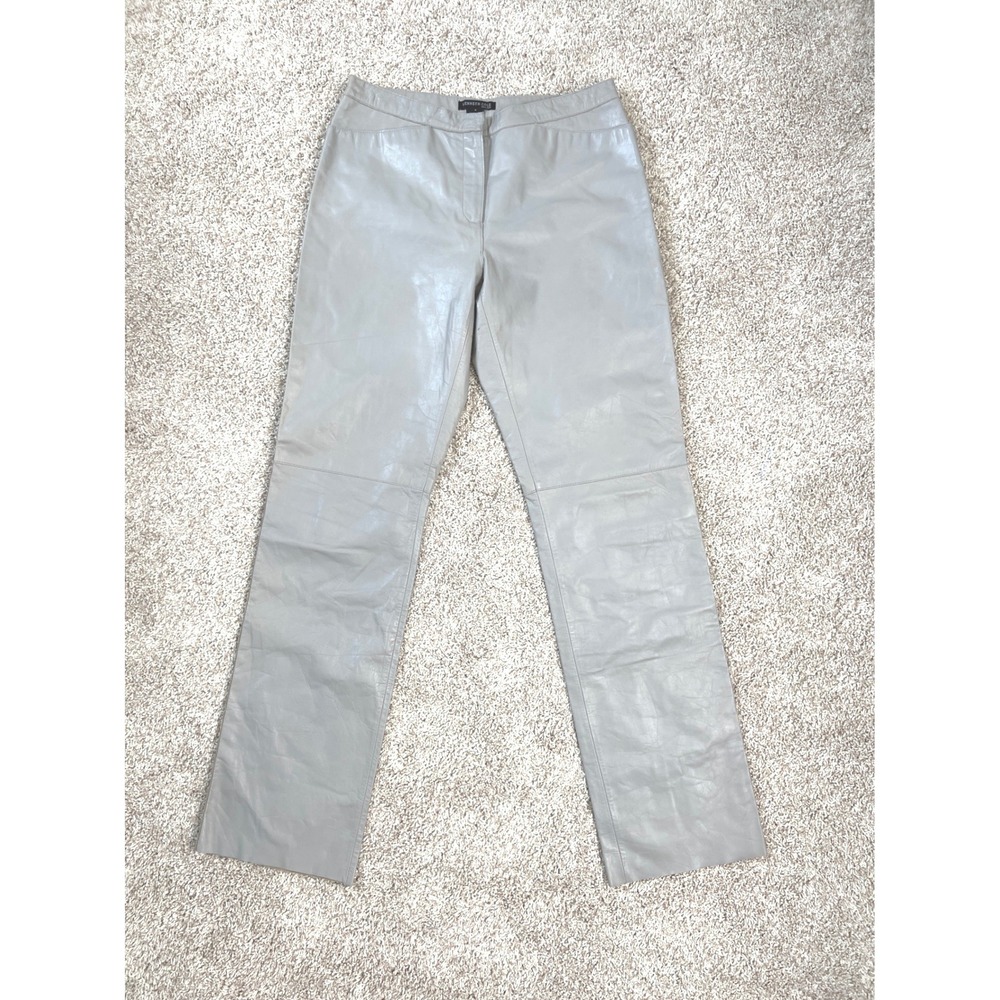 Kenneth Cole Leather Pants Womens 6 Gray Straight Leg Genuine Leather Minimalist